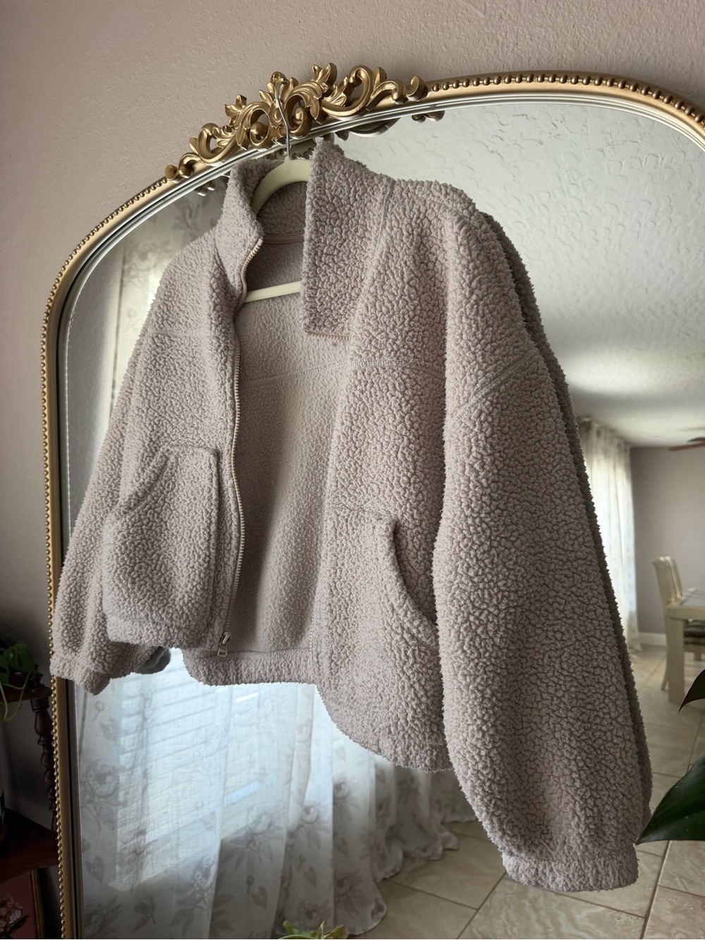 Old Navy Taupe Sherpa Zip Jacket - Women